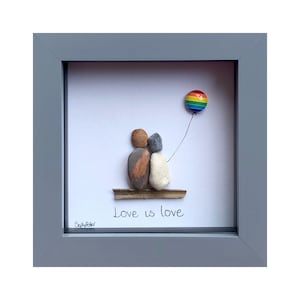 Gay Pride Rainbow Balloon, Anniversary Love Gift, Pebble Art Couple