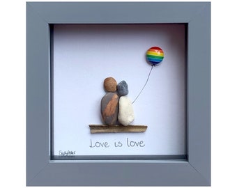 Gay Pride Rainbow Balloon, Anniversary Love Gift, Pebble Art Couple