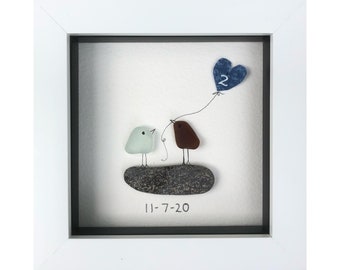 2nd Anniversary gift, Cotton Wedding anniversary, Couples gift, Unique and Unusual gift, Anniversary gift, Two year anniversary, Pebble art