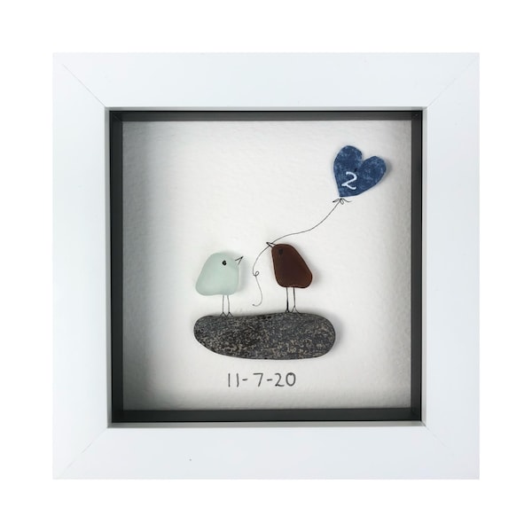 2nd Anniversary gift, Cotton Wedding anniversary, Couples gift, Unique and Unusual gift, Anniversary gift, Two year anniversary, Pebble art