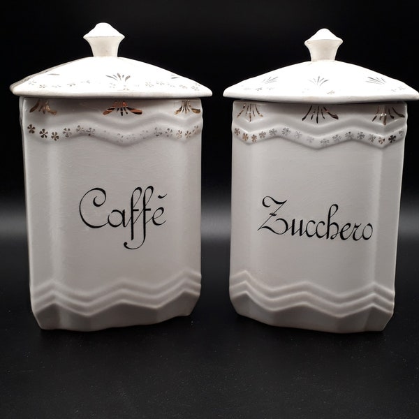 Coppia di barattoli per zucchero e caffè prodotti dalla Società Ceramica Richard di San Cristoforo