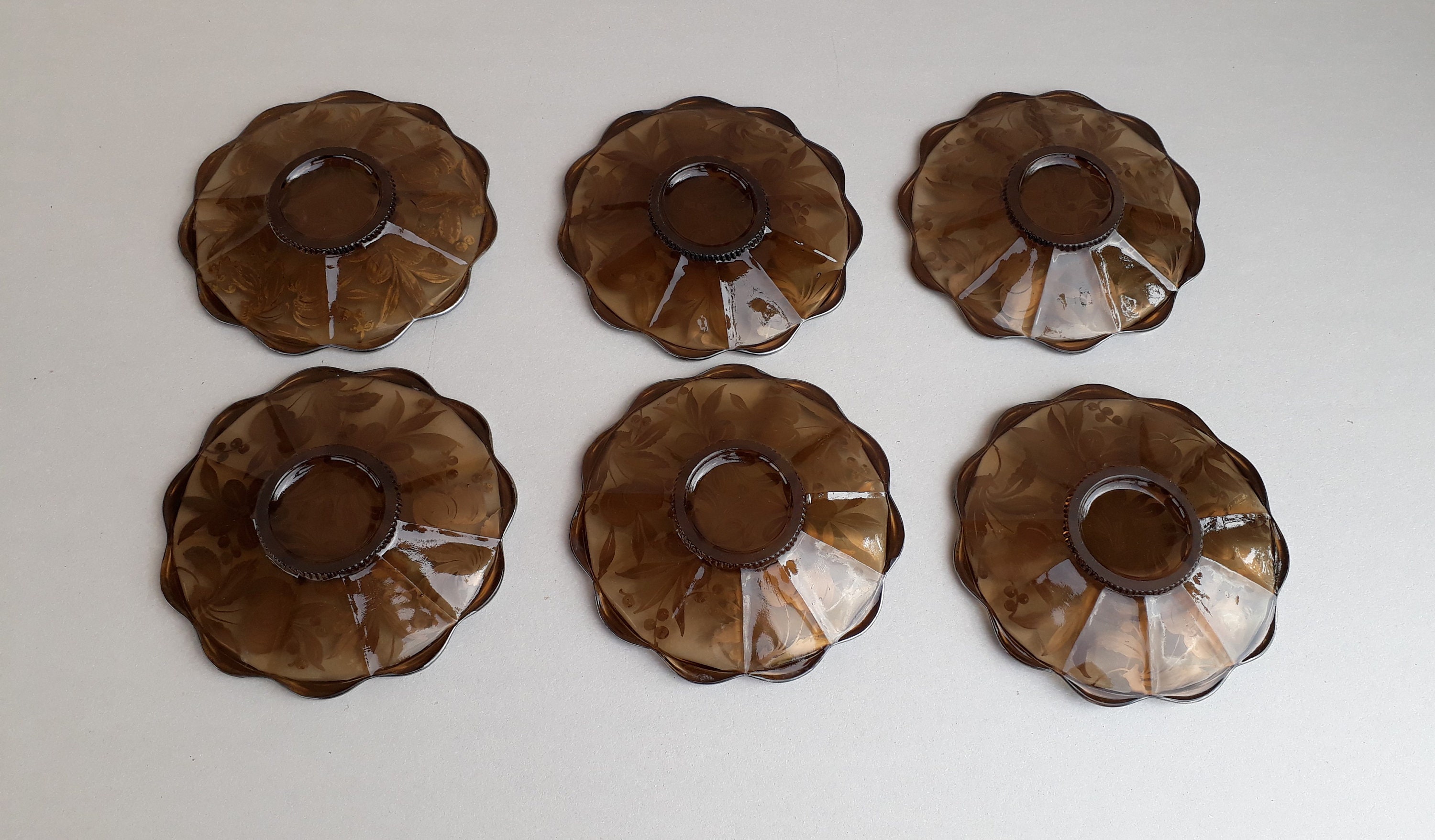 Set of 6 Glass Saucers With Decoration of Flowers and Silver Etsy UK