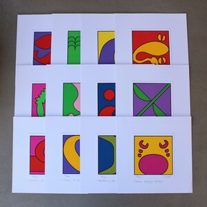 Serie di 12 serigrafie con segni zodiacali realizzate dal pittore Lino Ciraldo