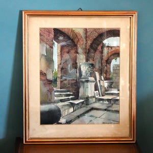 Dipinto ad acquerello con scorcio di rovine romane