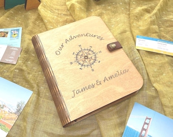 Wooden Adventure Book-Shaped Box, Personalised Engraved Compass Keepsake, Made in Devon