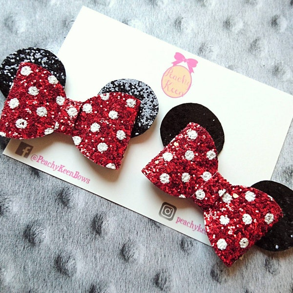 Oreilles de Minnie Mouse, noeud en tissu rouge à pois x 1 * noeuds à cheveux * fait main * pinces à cheveux * claquettes * jolis cheveux * bébé * noeuds pour filles * sacs de fête