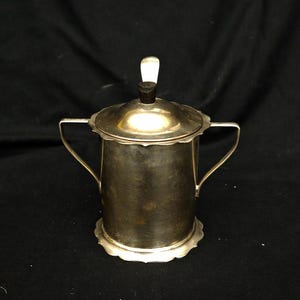 vintage Manco electo plate England sugar bowl with spoon silver metal sugar bowl with handle ornate edges frills