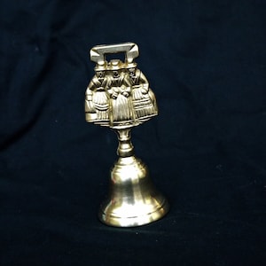 vintage brass hand bell with handle and opener Welsh lady vintage brass  lady bell Victorian bell  collectable home decor