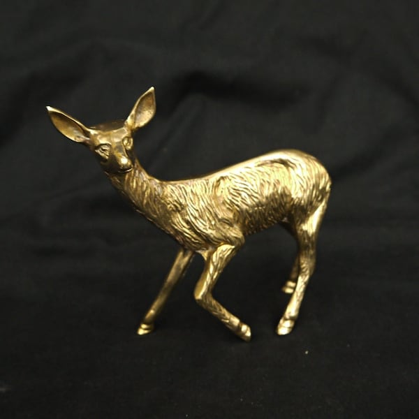 Vintage large brass roe stag statue roe-deer brass figurine doe brass statue animal ornament brass buck and doe gold doe