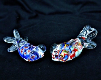 mundgeblasener Fisch vintage Briefbeschwerer geformter Fisch Millefiori kleine Kunst Glasfigur Fisch klar mit Millefiori ausgesucht Sammler Kunst Glas