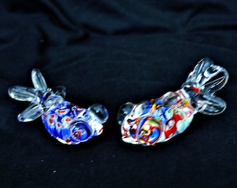 Figura de pez de cristal millefiori vintage: pisapapeles soplado a mano