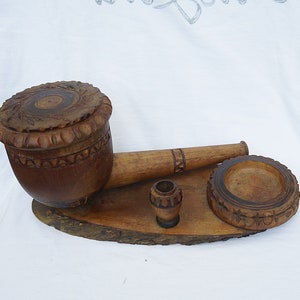 Juego de pipas grandes de madera tallada a mano vintage, estatuas de cajas de puros de madera, caja de tabaco de madera, caja de pipas, soporte para puros, cenicero, juego de tallado de madera/decoración