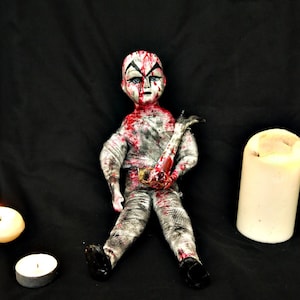 Creepy clown doll pierrot  ooak porcelain clown pierrot  ghost prop on Halloween Horror harlequin scary clown doll horrible pierrot clown