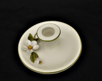 Vintage Ceramic Candle Holder: Italian Embossed Floral Chamber Candlestick