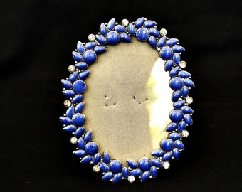 kleine metalen steen zirkonen ovale fotolijst vintage stijl Art Nouveau fotolijst mini blauw zilveren frame sierlijk