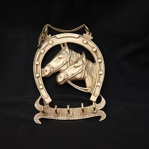 vintage hanger  horseshoe with horses brass solid brass hanger keys brass  wall hanging decorative