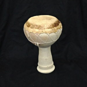 drum bongo terracotta clay African percussion instrument handmade animal skin vintage instrument percussion on the footer hand made African