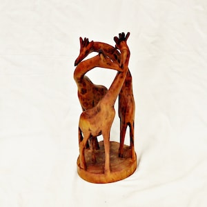 hand carved wooden three giraffes vintage large carved African animal giraffe family sculpture wood giraffes 3 x animal statue natural wood