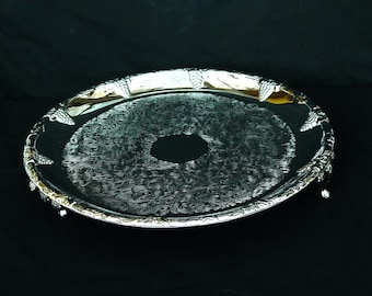 見事なフランスのヴィンテージ装飾の打ち出し銀金属フルーツトレイ
