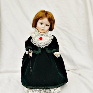 vintage large 36 cm (14.3&quot; )porcelain doll Lady doll Victorian doll collectors art doll with stand The Leonardo collection green suede lace