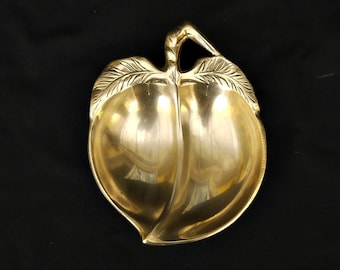 Art Nouveau schotel massief messing vormige fruitappel Franse stijl schotel kom messing schotel twee compartimenten sierlijke kleine kom gouden appel