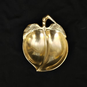 Art Nouveau dish solid brass shaped fruit apple French style dish bowl brass dish two compartments ornate small bowl gold apple