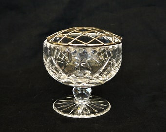 vintage cut crystal rose bowl small footed rose vase  boho  crystal glass on plinth bowl posy ornate hand cut