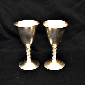set silver plate goblets vintage Spain goblets pair goblets ornate footer swirl 2 metal wine goblets display goblets wedding