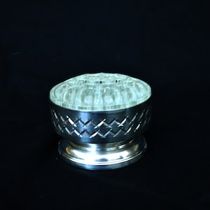 vintage silver plate rose bowl  with glass frog  rose vase flowers silver bud bowl posy bowl centre table decor home