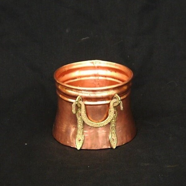 copper and brass cauldron with handle  vintage bowl copper brass pot ornate  solid pot  kitchen  cauldron pagan Incense