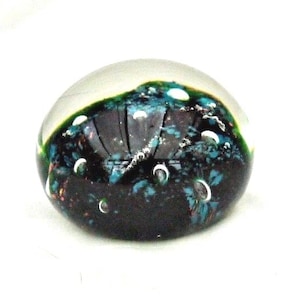 hand blown glass paperweight vintage art glass paperweight black blue orange colours 3d glass paperweight ball ht