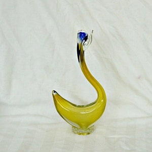 vintage large hand blown bird on the pedestal Murano style big sculpture yellow and blue bird studio art glass bird 25cm 10 inch statue bird