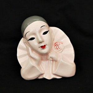 vintage porcelain pierrot large figurine light pink sad clown bust pierrot statue pierrot bone china clown ornament  clown pierrot