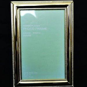 brass plate picture frame vintage polished brass frame  ornate embossed edges  stand frame gold frame