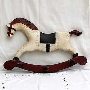 vintage wood hanger rocking horse carved wood wall hanger shape rocking horse hand painted french wood  hanger 3 hooks wall hanger