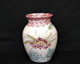 Hand-Painted Floral Vase: Vintage Haseley Pottery, Ornate Clay Vase