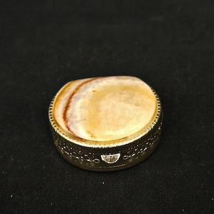 vintage brass pill box ornate filigree and gemstone imitation French style pill box pocket tablet container