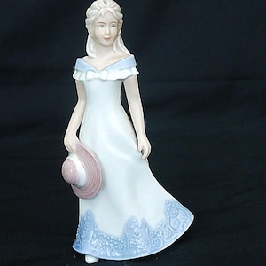 Regal House Collection porcelain figurine  lady vintage bone china statue lady in hat collectors lady marked white and blue