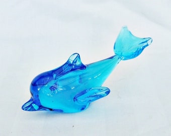 Baccarat 青色ガラス製イルカの彫刻 Baccarat 青色ガラス製イルカの