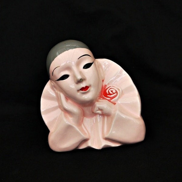 Pierrot en porcelaine vintage grande figurine rose clair buste de clown triste statue de pierrot pierrot ornement de clown en porcelaine de Chine pierrot de clown