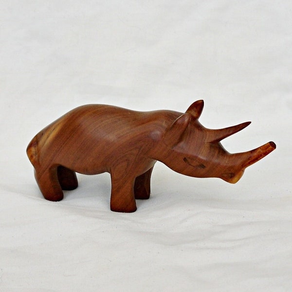 hand carved wooden rhinoceros vintage natural wood African animal rhinoceros art statue real wood teak solid wood  rhinoceros ornament