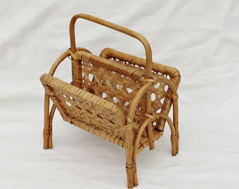 rattan letter rack vintage small woven newspaper rack boho organiser bamboo decor  desk hand woven letter rack