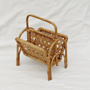 rattan letter rack vintage small woven newspaper rack boho organiser bamboo decor  desk hand woven letter rack