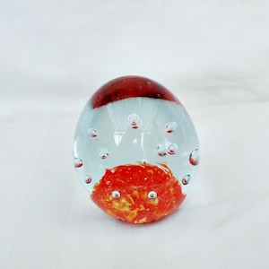 hand blown glass paperweight vintage art glass paperweight  orange clear colours 3d glass paperweight ball