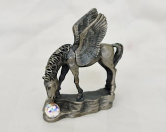 pewter Pegasus statue with Swarovski crystal vintage figurine  Tudor  Mint WAPW Collectors PEGASUS sculpture