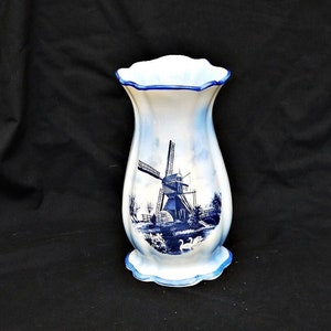 Staffordshire vase vintage large  Ironstone vase ornate vase blue and white vase decorated windmill ceramic vase old vase collection Holland