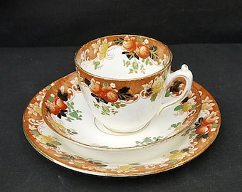 Royal Albion trio English china antique trio porcelain flower desing teacup saucer side plate Imari colours very old trio