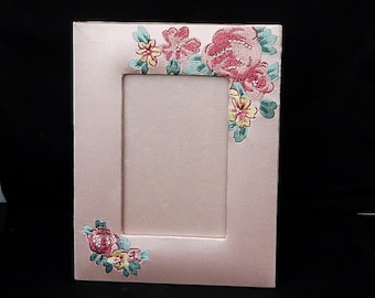 vintage embroidered photo frame large satin picture frame ornate embroidered flowers and beads frame glazed satin fabric frame
