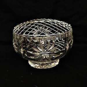 vintage very large cut glass crystal frosted rose bowl big rose vase  boho  crystal glass and on footers bowl posy ornate bowl centre table