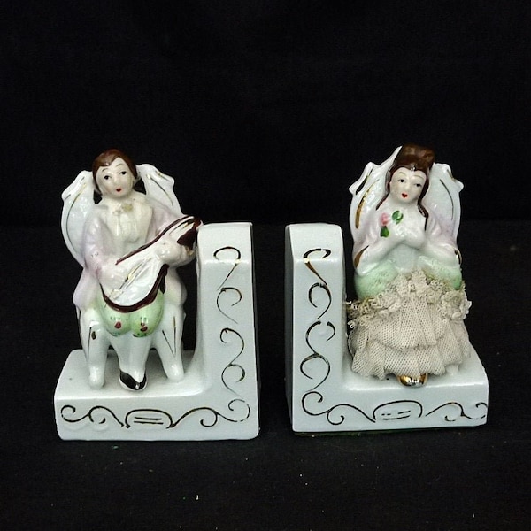 vintage bookend porcelain set baroque book end Porcelain figurines baroque pair statues white ceramic hand painted renesans decor